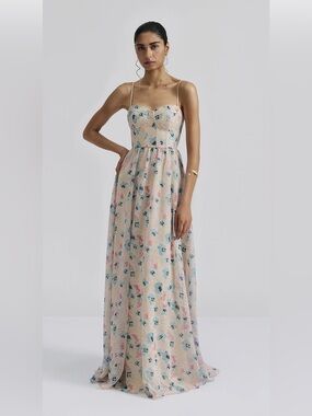 By Malina Floral Bustier Maxi Dress in Soft Pink and Blue